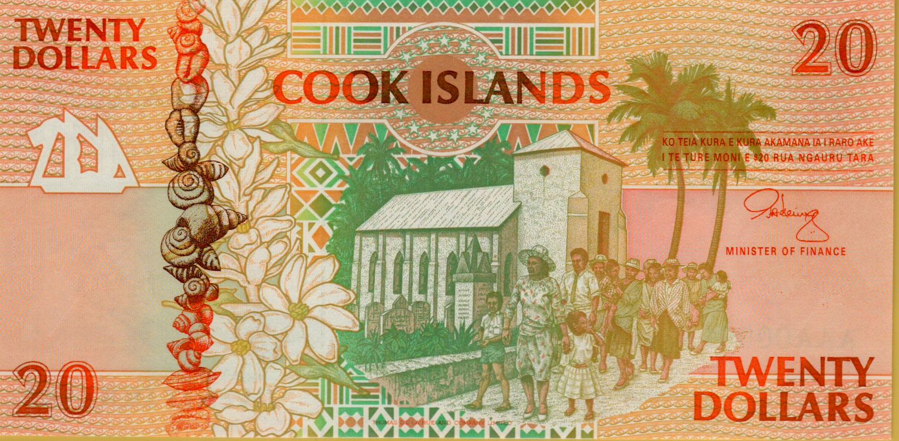 Cook Islands 20 1992 UNC P-9 <b>[Serial#000013]</b>